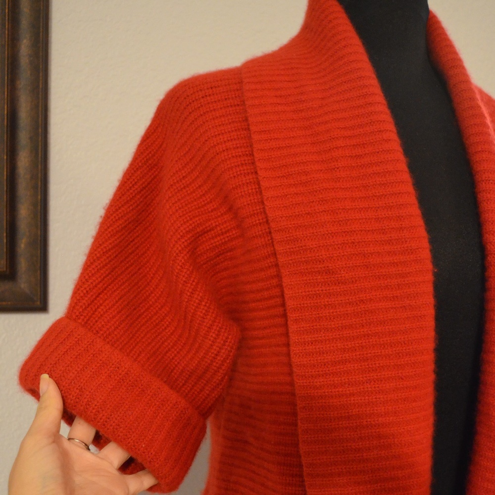 Calvin Klein Orange-Red Ribbed Open-Front Cropped Cardigan - Picture 3 of 7